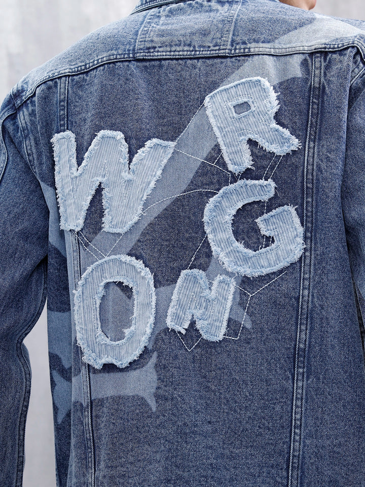 Slim Fit Wrogn Appliqued Denim Jacket  | Med Stone
