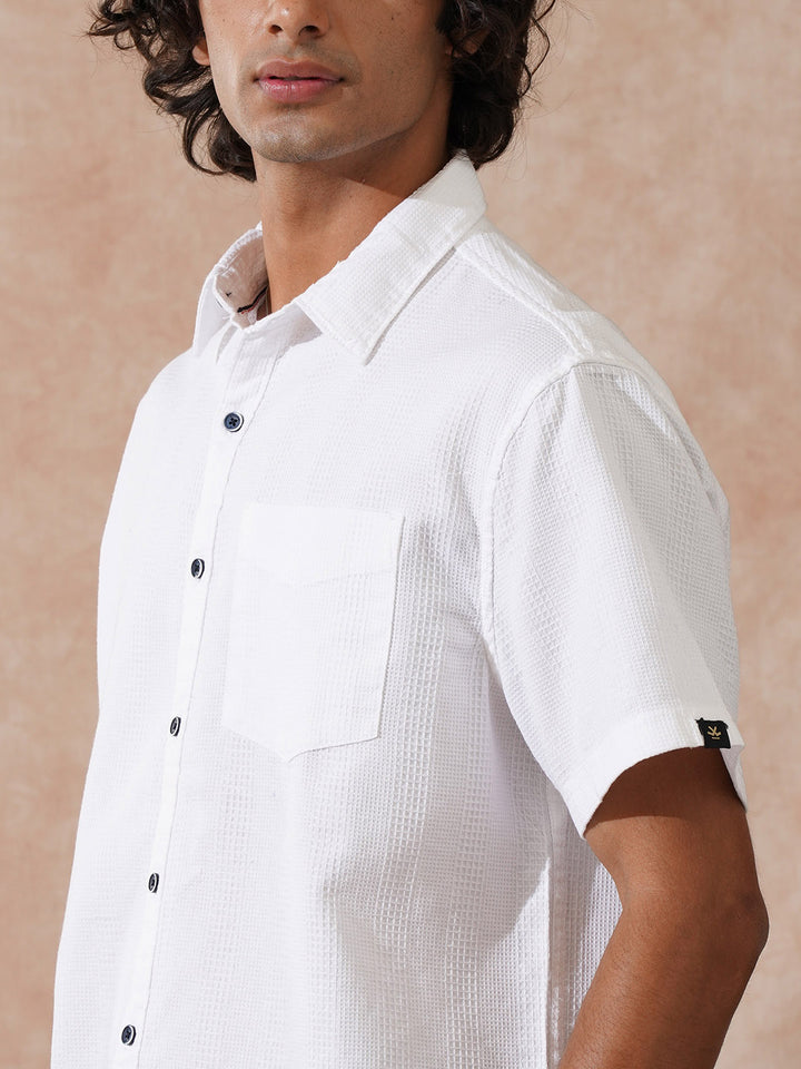 Waffle Textured Comfort Fit Shirt | White