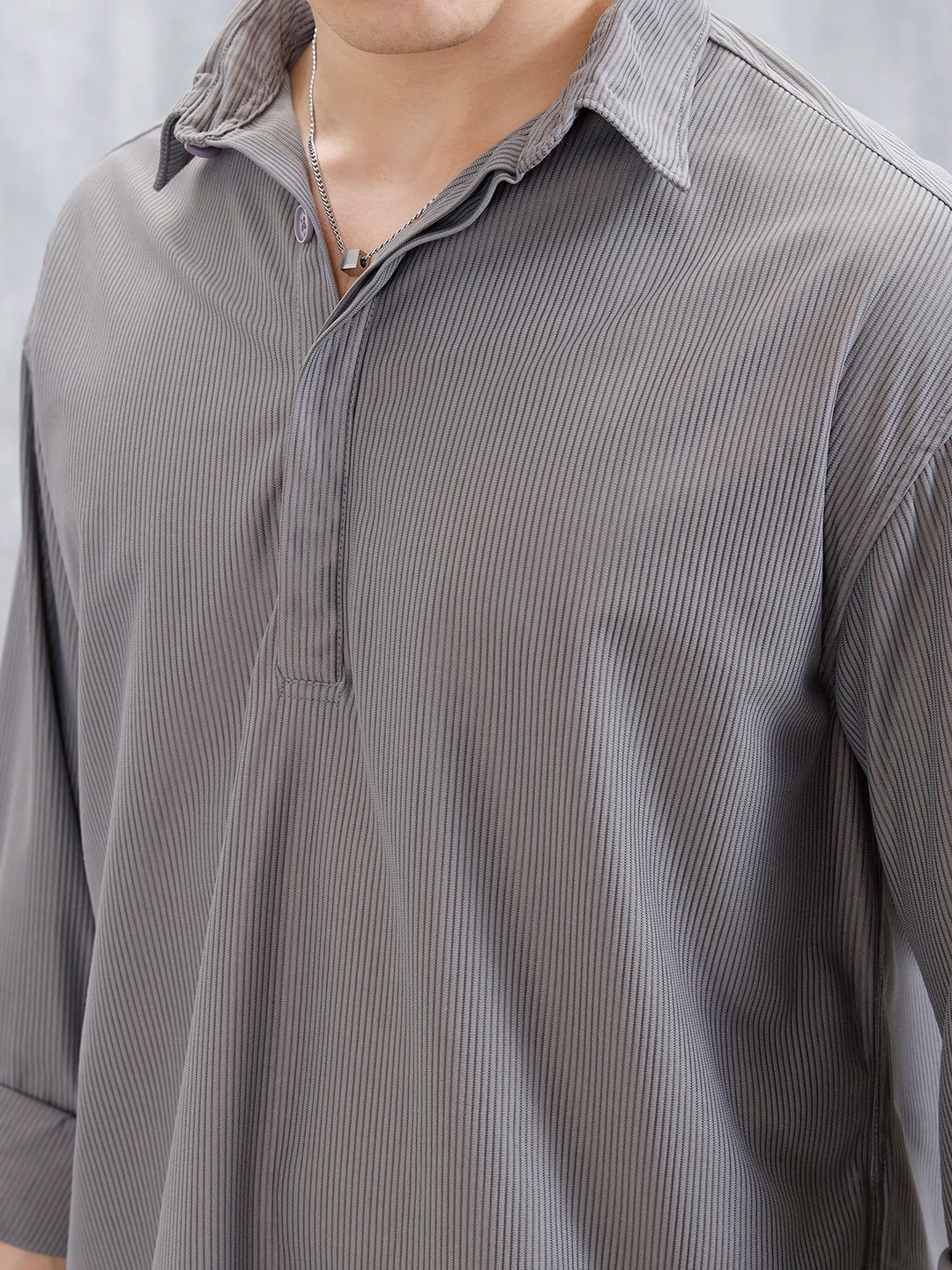 Oversized Textured Polo T-Shirt For Men's | Grey