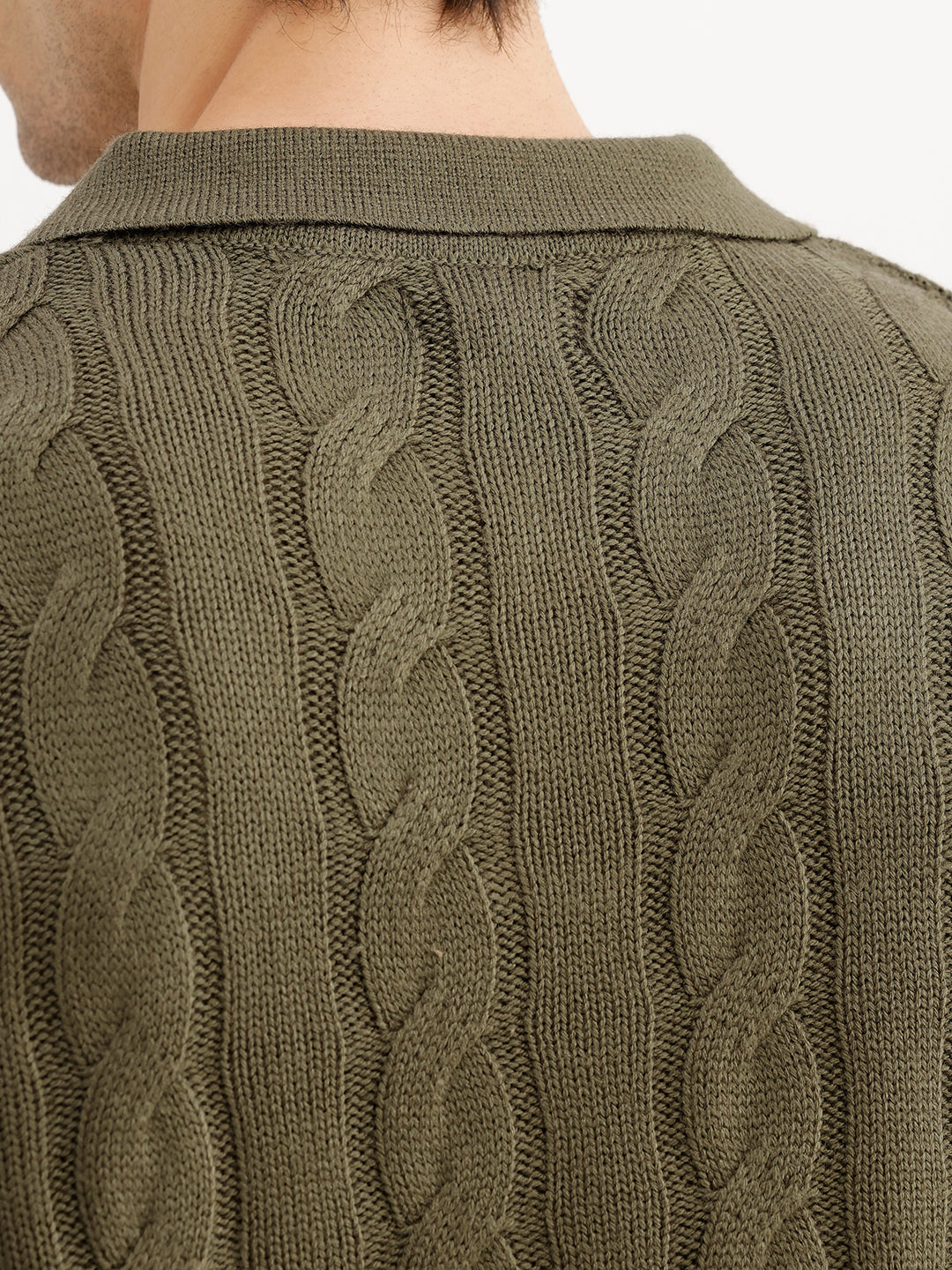 Solid Oversized Fit Cable Knitted Sweater | Olive | WSW02FSOS1083W