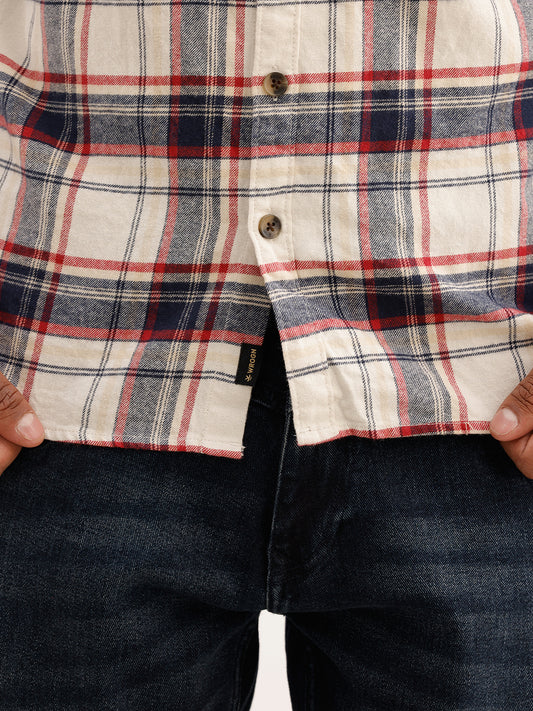 Regular Fit Flannel Hooded Shirt | Beige