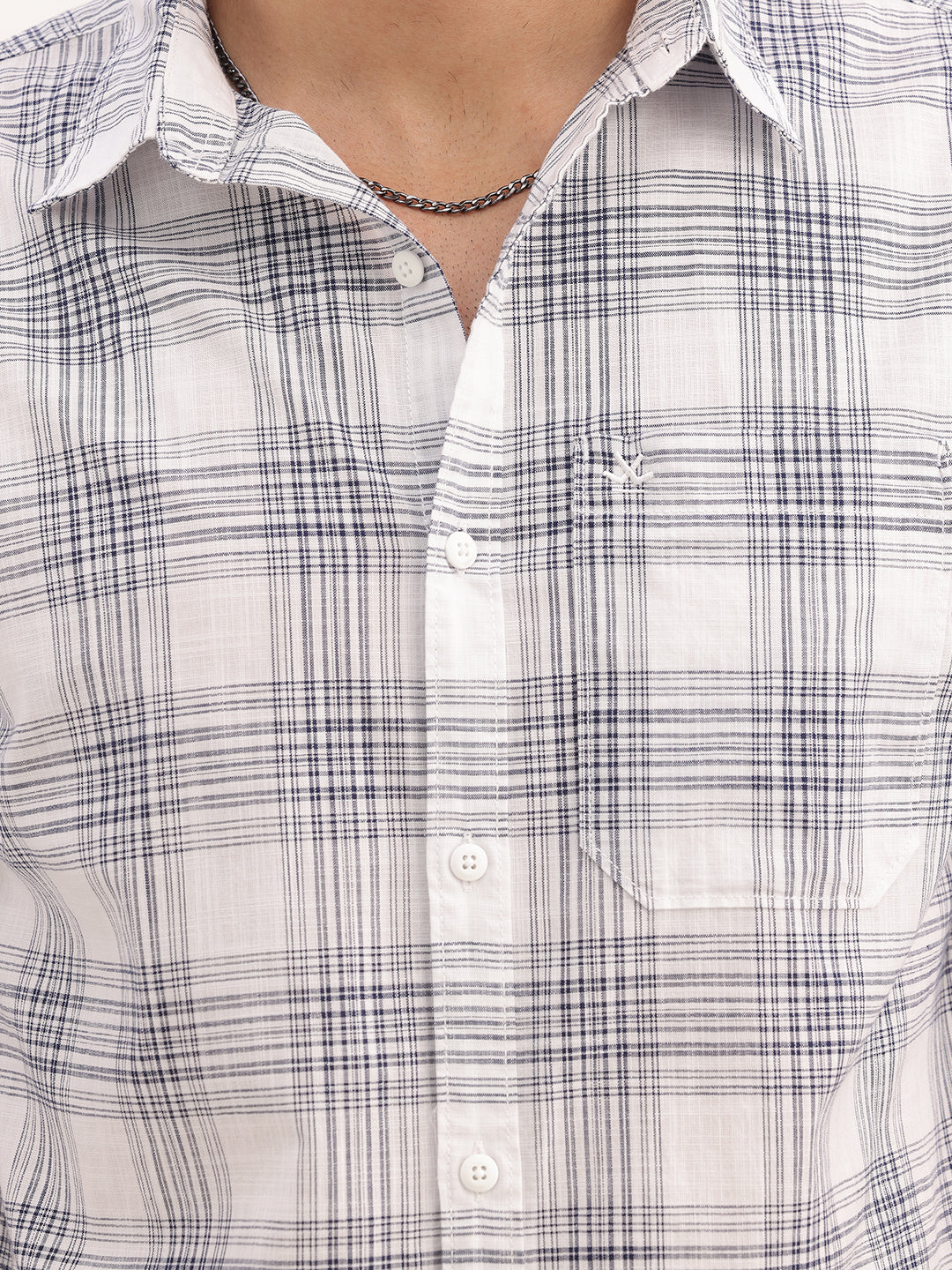 Slim Fit Checkered Full Sleeve Shirt | White