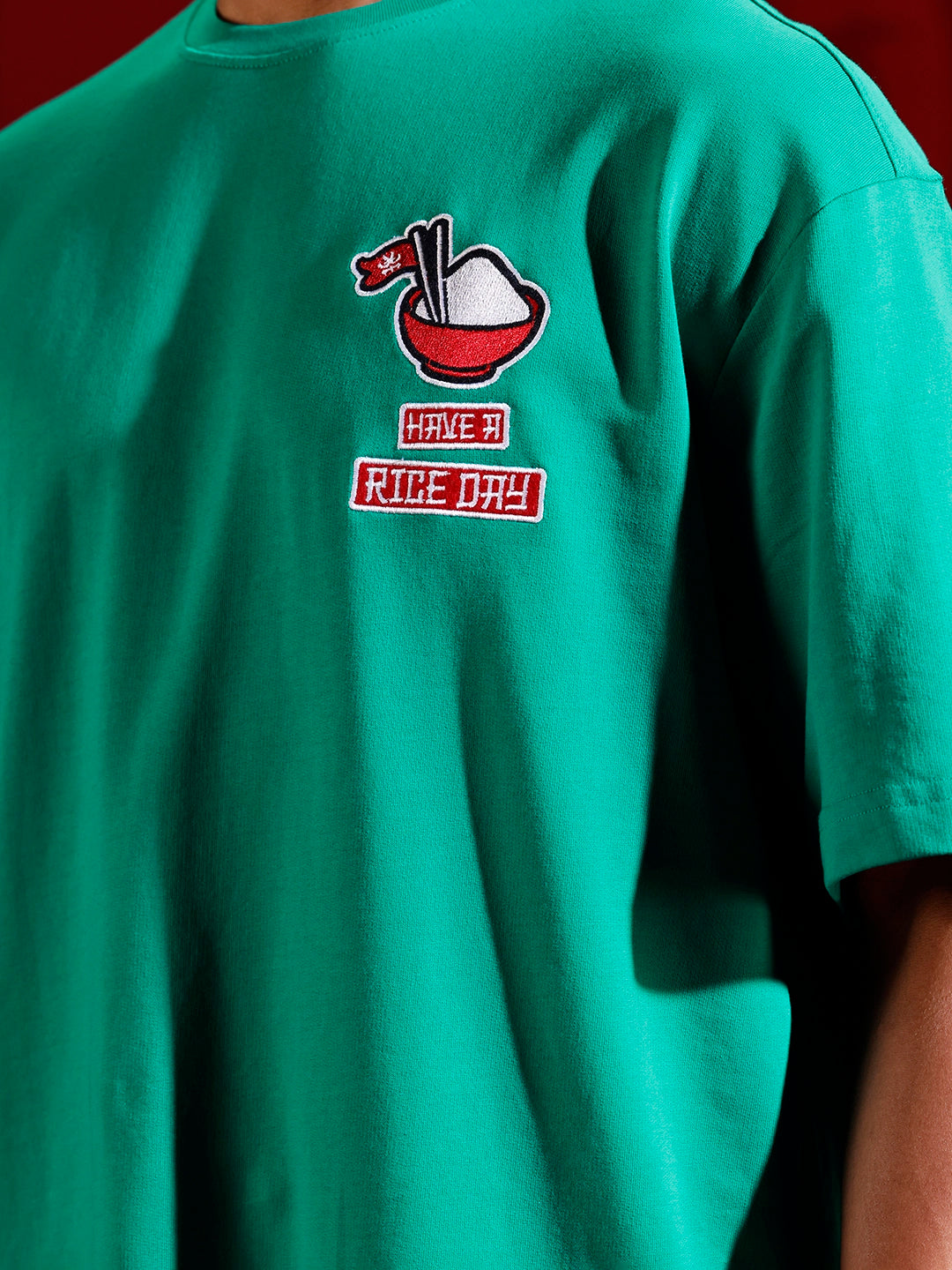 Oversized T-shirt with embroidered chest detail | Green