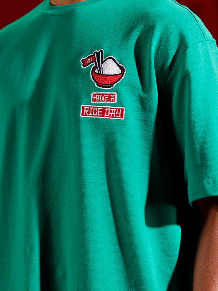 Oversized T-shirt with embroidered chest detail | Green