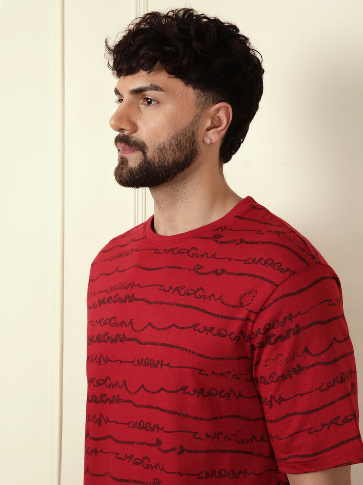 Typographic Red Crew Neck T-Shirt