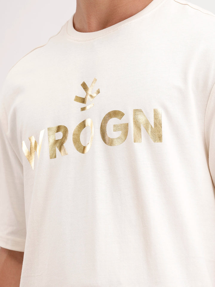 Oversized Foil Printed T-Shirt | Beige