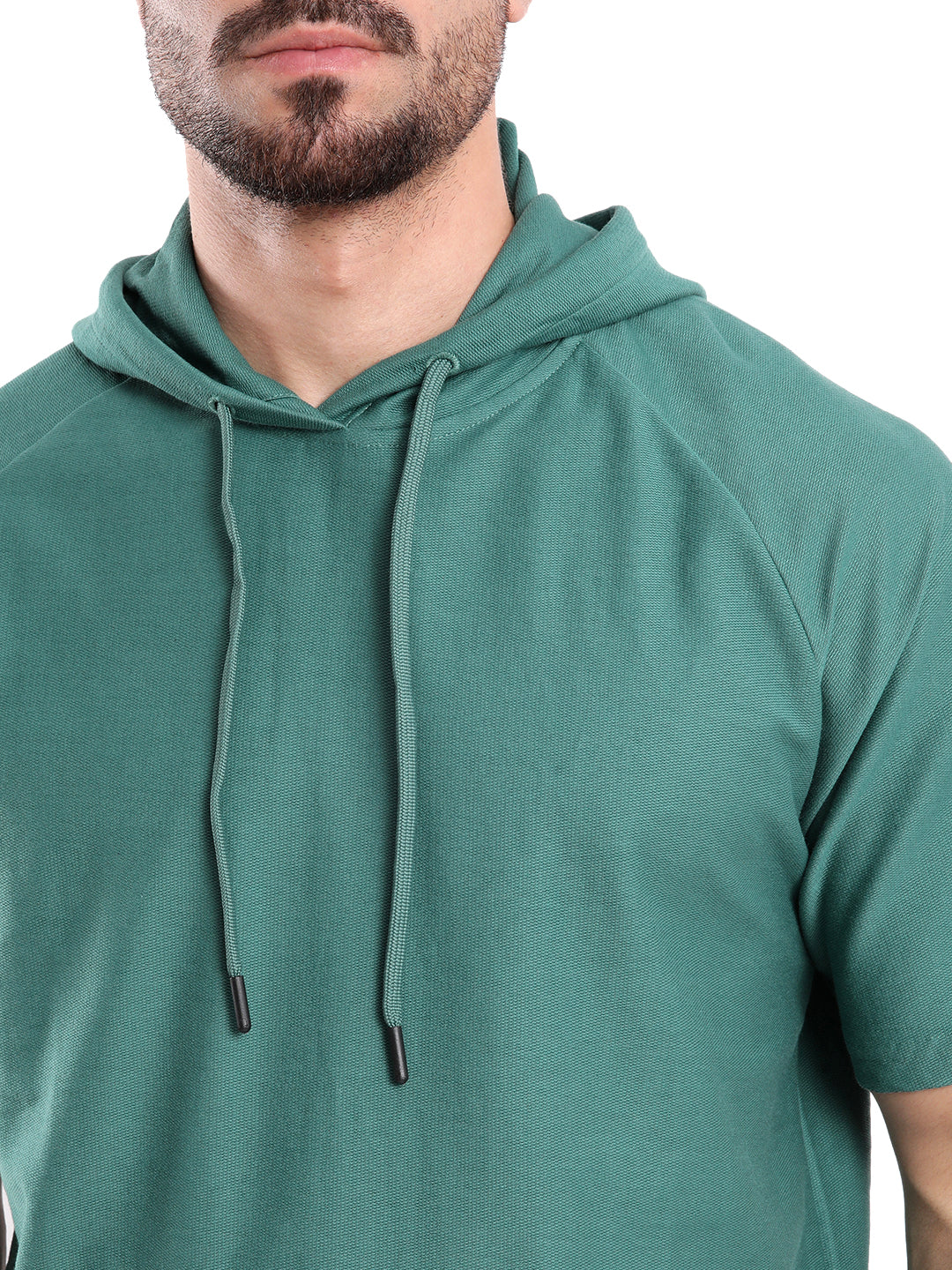 Solid Teal Half Sleeve Hooded T-Shirt