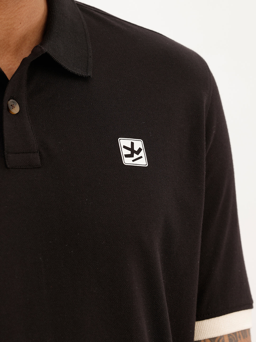 Slim Fit Contrast Sleeve Polo T-Shirt | Black