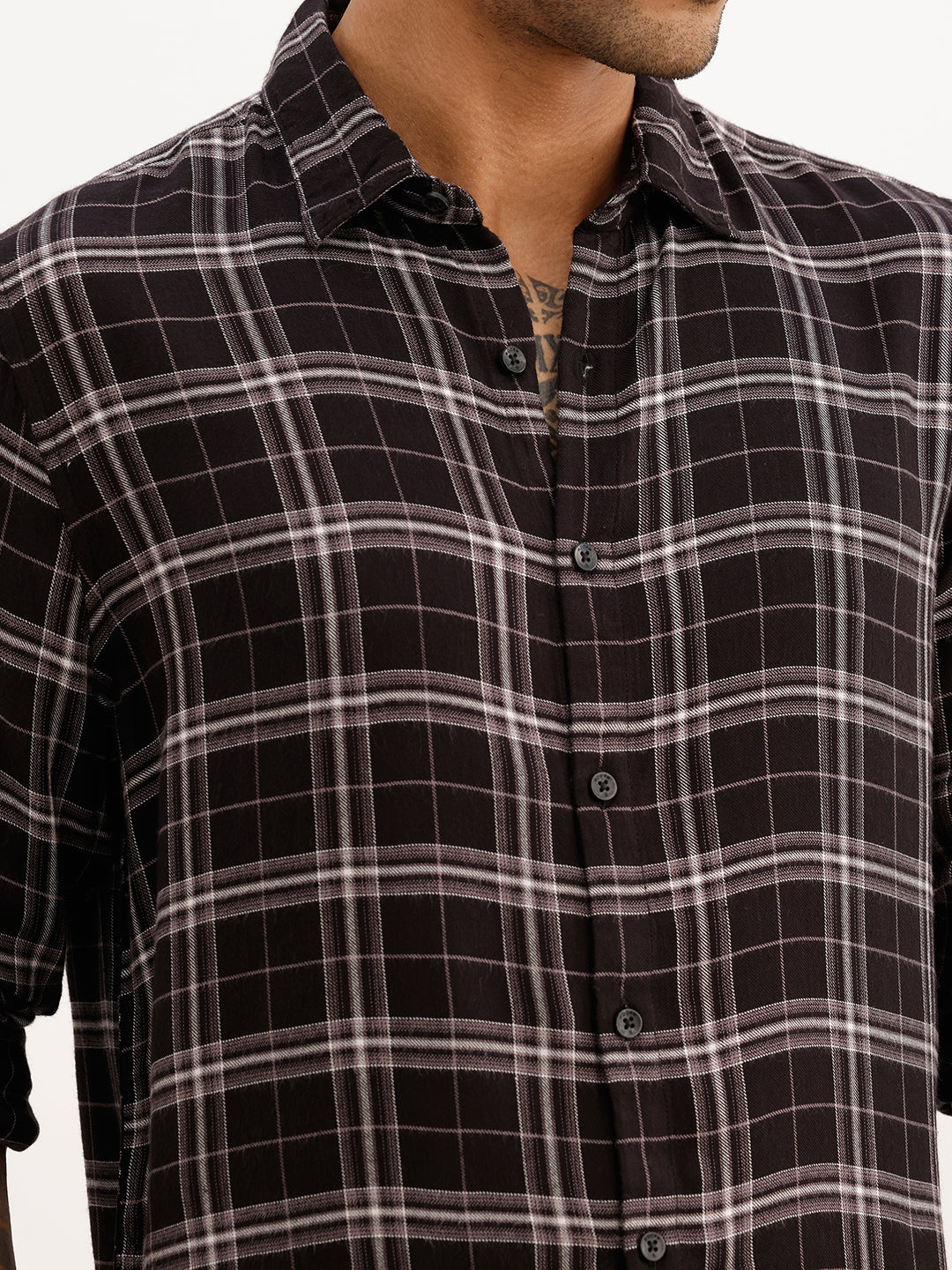 Slim Fit Checkered Full Sleeve Shirt | Black