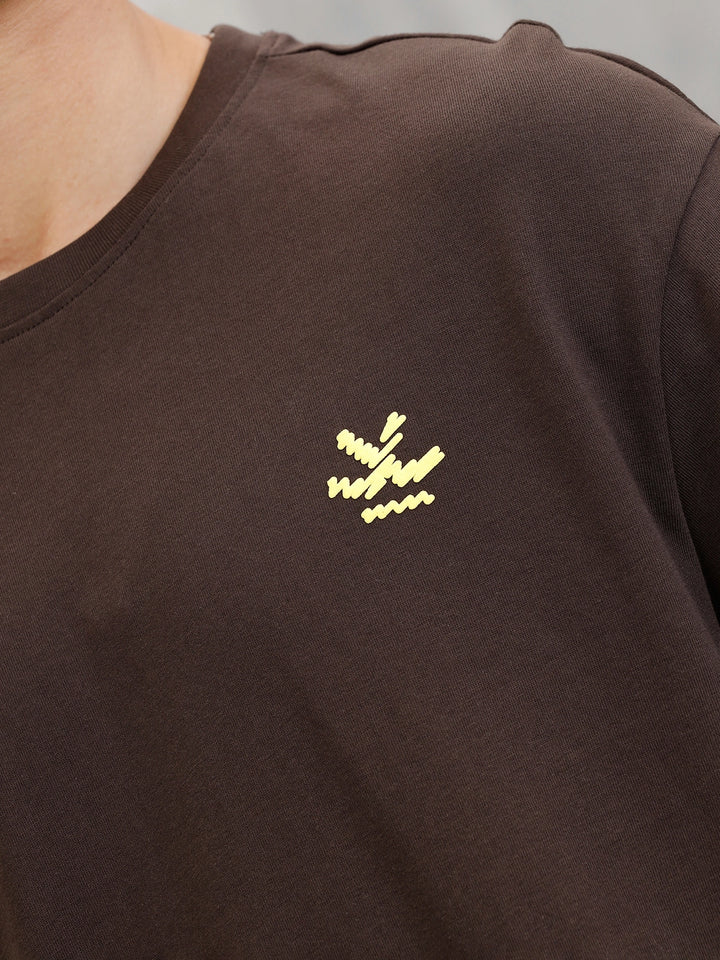 Embroidered & Printed Oversized T-Shirt | Brown