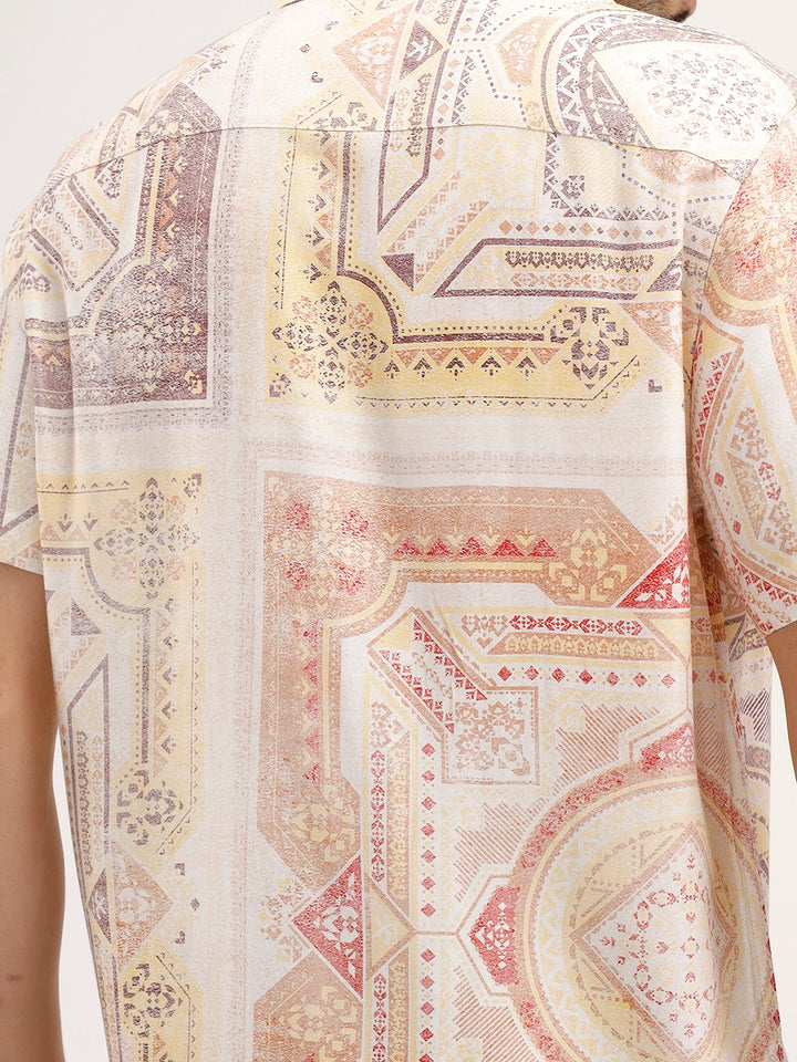 Slim Fit Resort Collar AOP Shirt | Off White