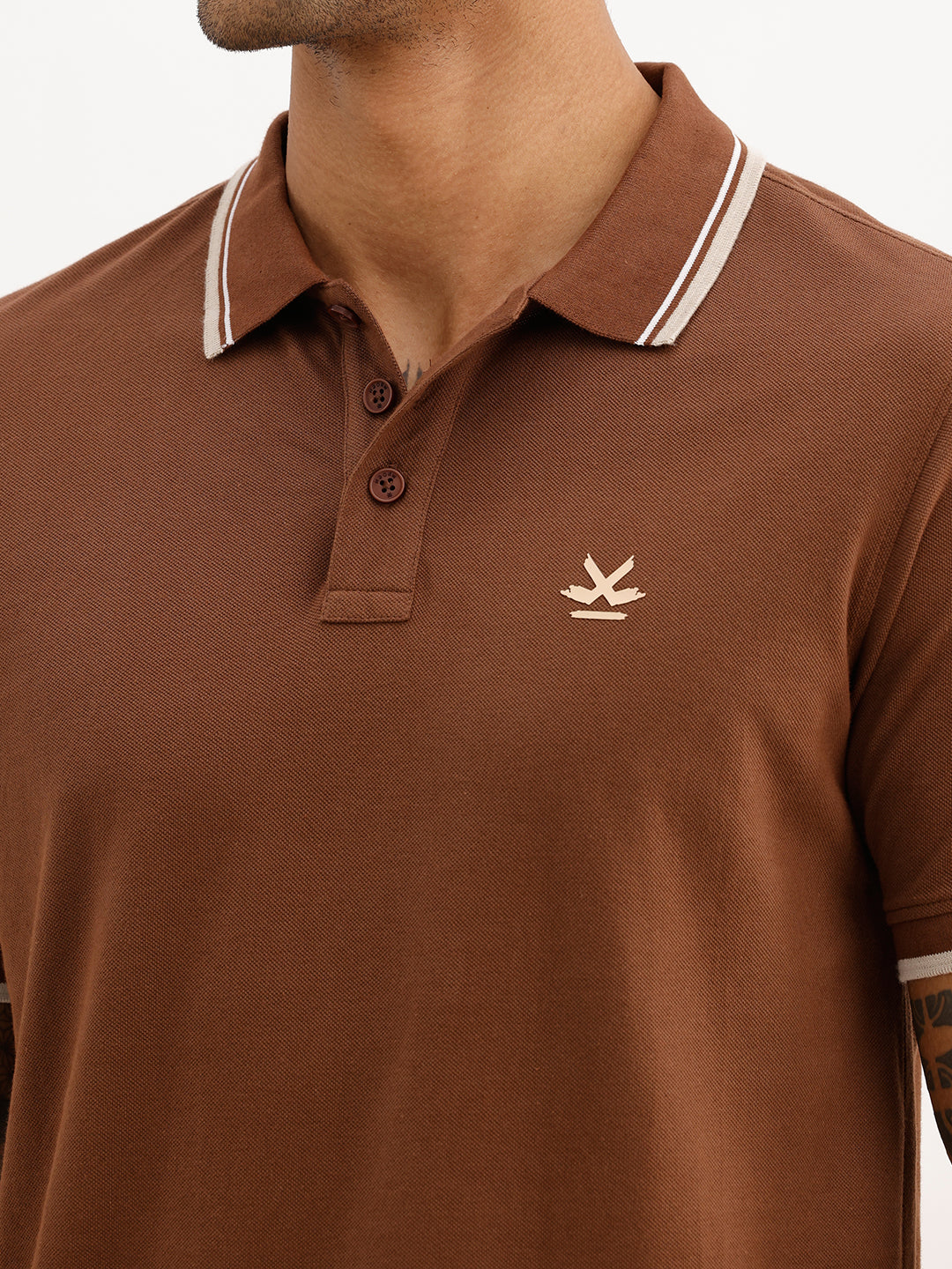 Solid Tipping Collar Polo T-Shirt | Brown | WWTS353F