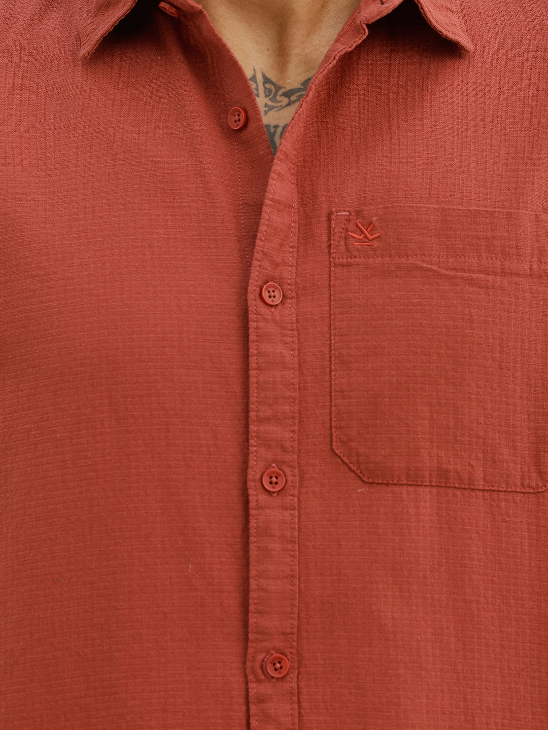 Textured Slim Fit Full Sleeve Shirt | Brown
