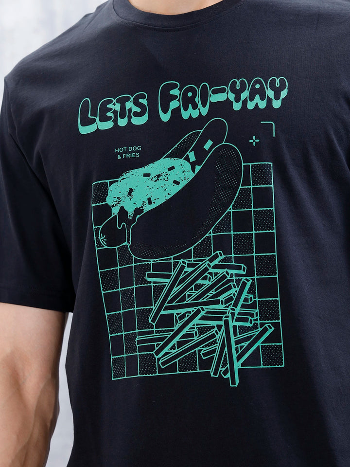 Men’S Casual Regular Fit Graphic Tshirt | Black