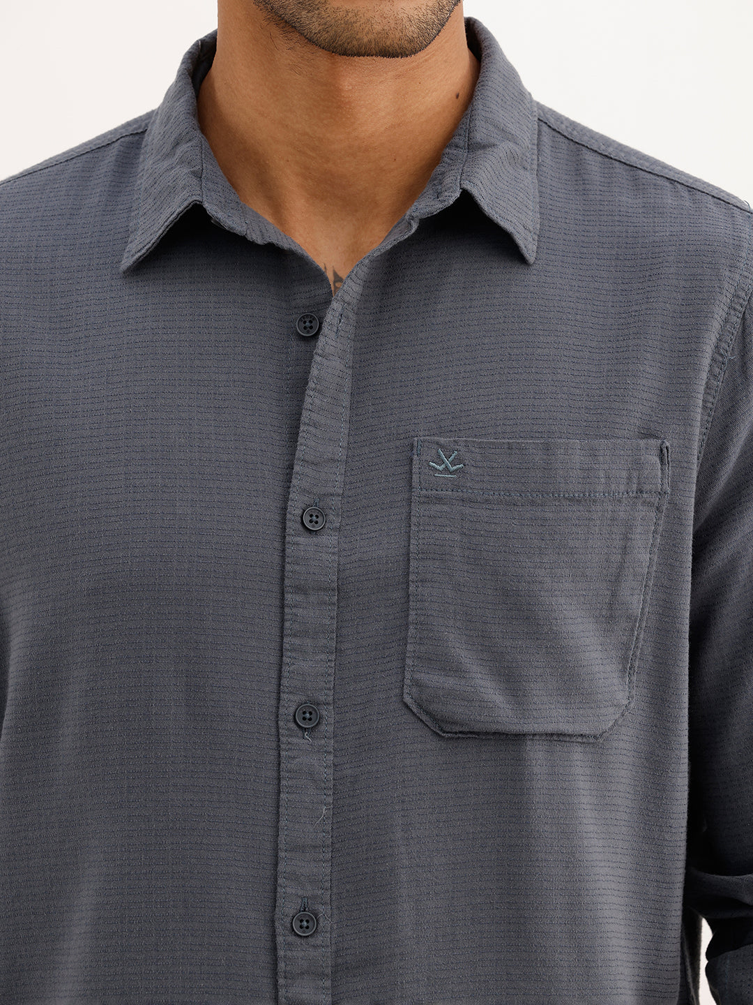 Solid Slim Fit Textured Shirt | Grey