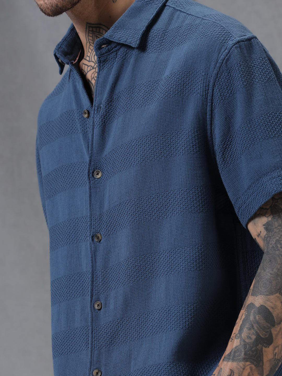 Blue Dobby Short Sleeve Shirt