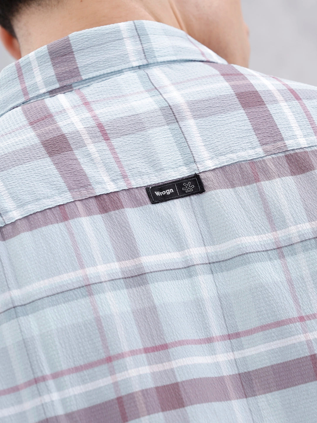 Wrogn Men's Comfot Fit Printed Checkered Shirt | Blue