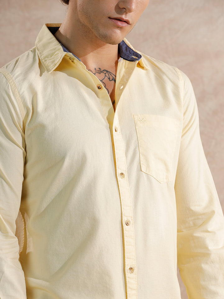 Solid Regular Fit Cotton Shirt | Yellow