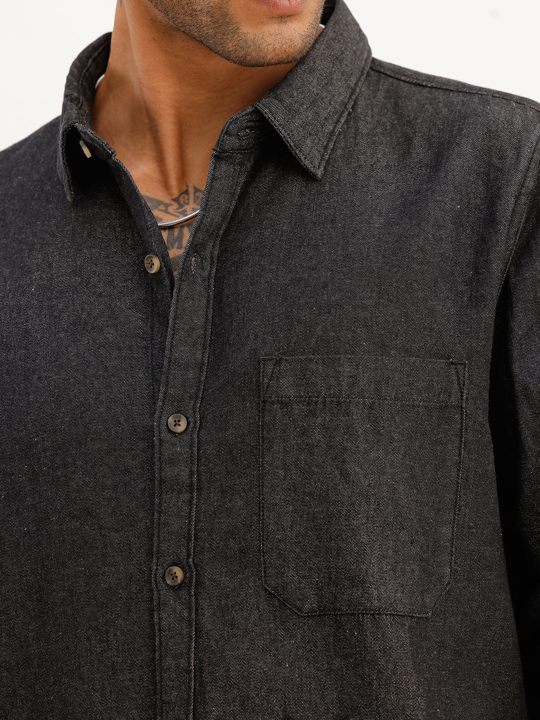 Slim Fit Denim Shirt | Dark Grey