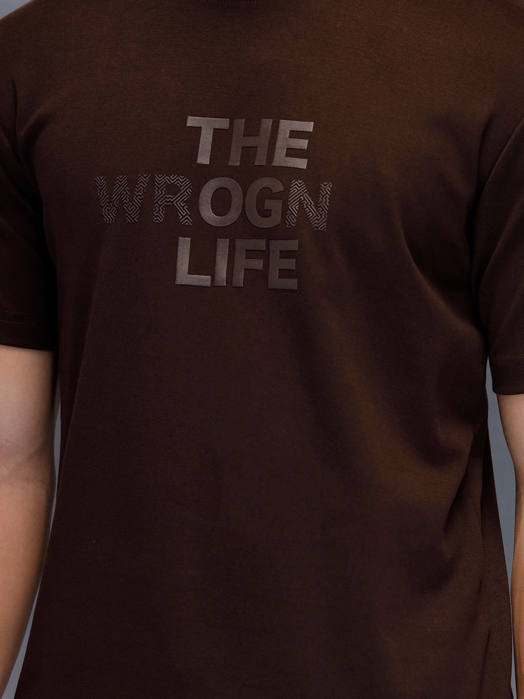 Men's Casual Slim Fit Tshirt with tonal 3D graphic print  | Brown