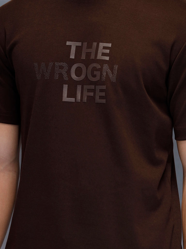 Men's Casual Slim Fit Tshirt with tonal 3D graphic print  | Brown