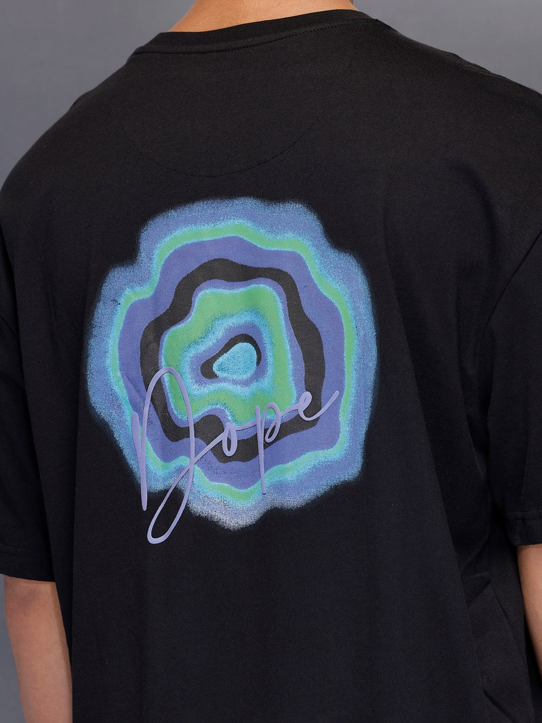 Men’s oversized black t-shirt with minimal chest print | Black