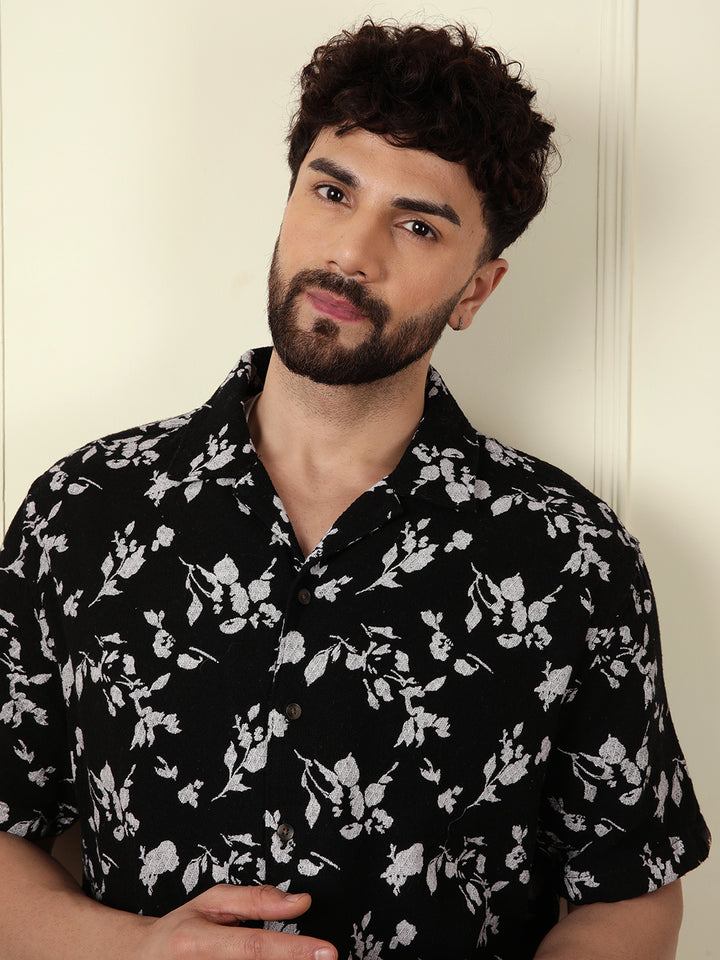 Textured Open Dobby AOP Shirt | Black