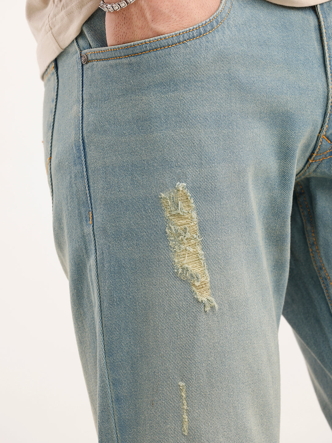 Faded Slim Fit Distressed Denim Jeans | Light Blue