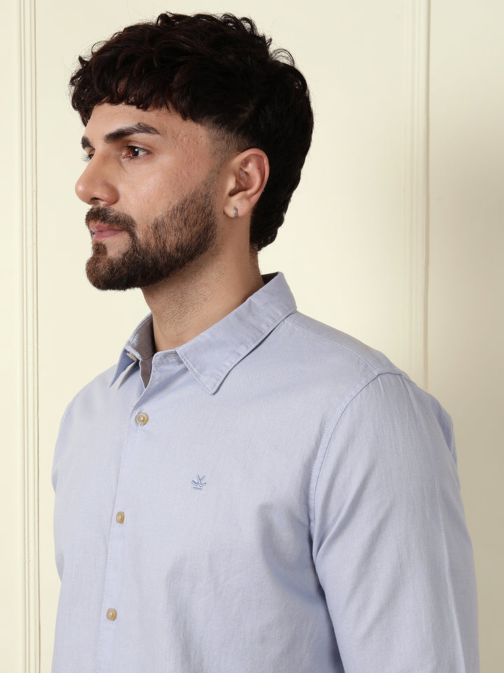 Solid Linen Blend Shirt | Blue