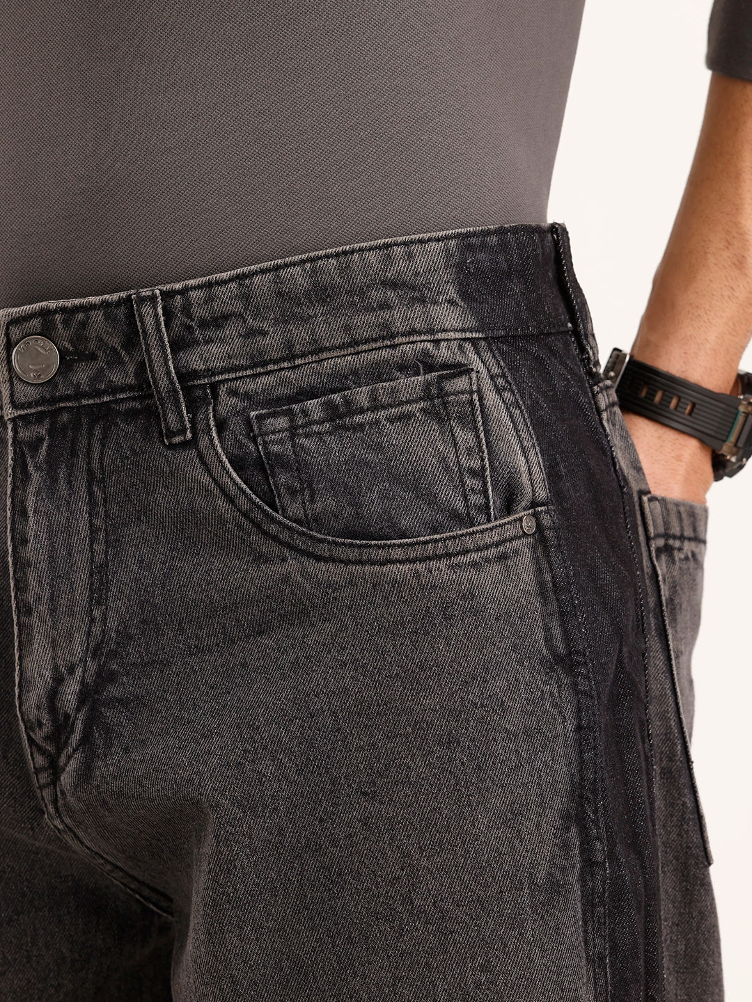 Loose Fit Cut & Sew Denim Jeans | Grey