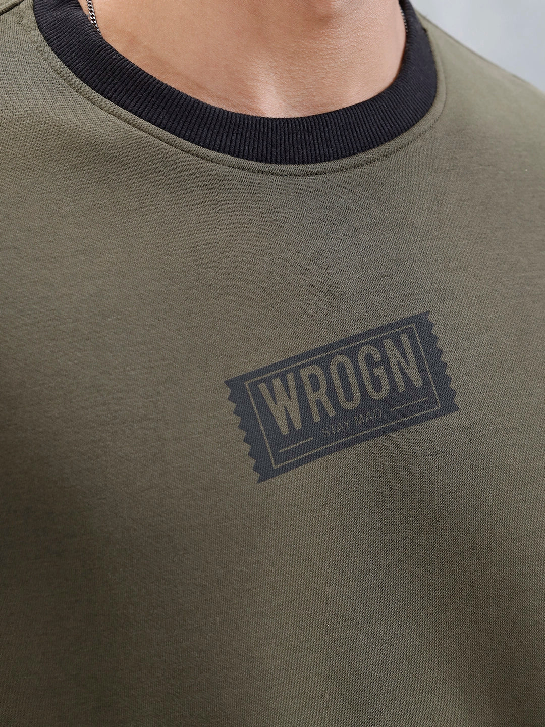 Wrogn Comfort Fit Graphic Sweatshirt | Olive