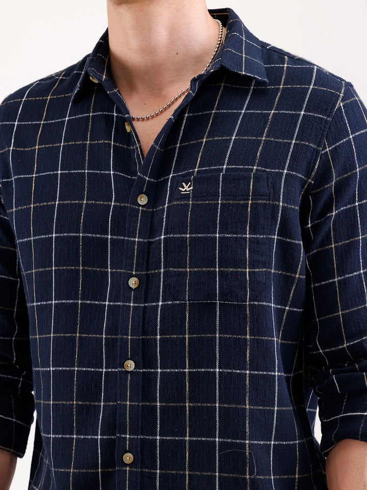 Classic Checkered Full Sleeve Shirt   |  Navy Blue