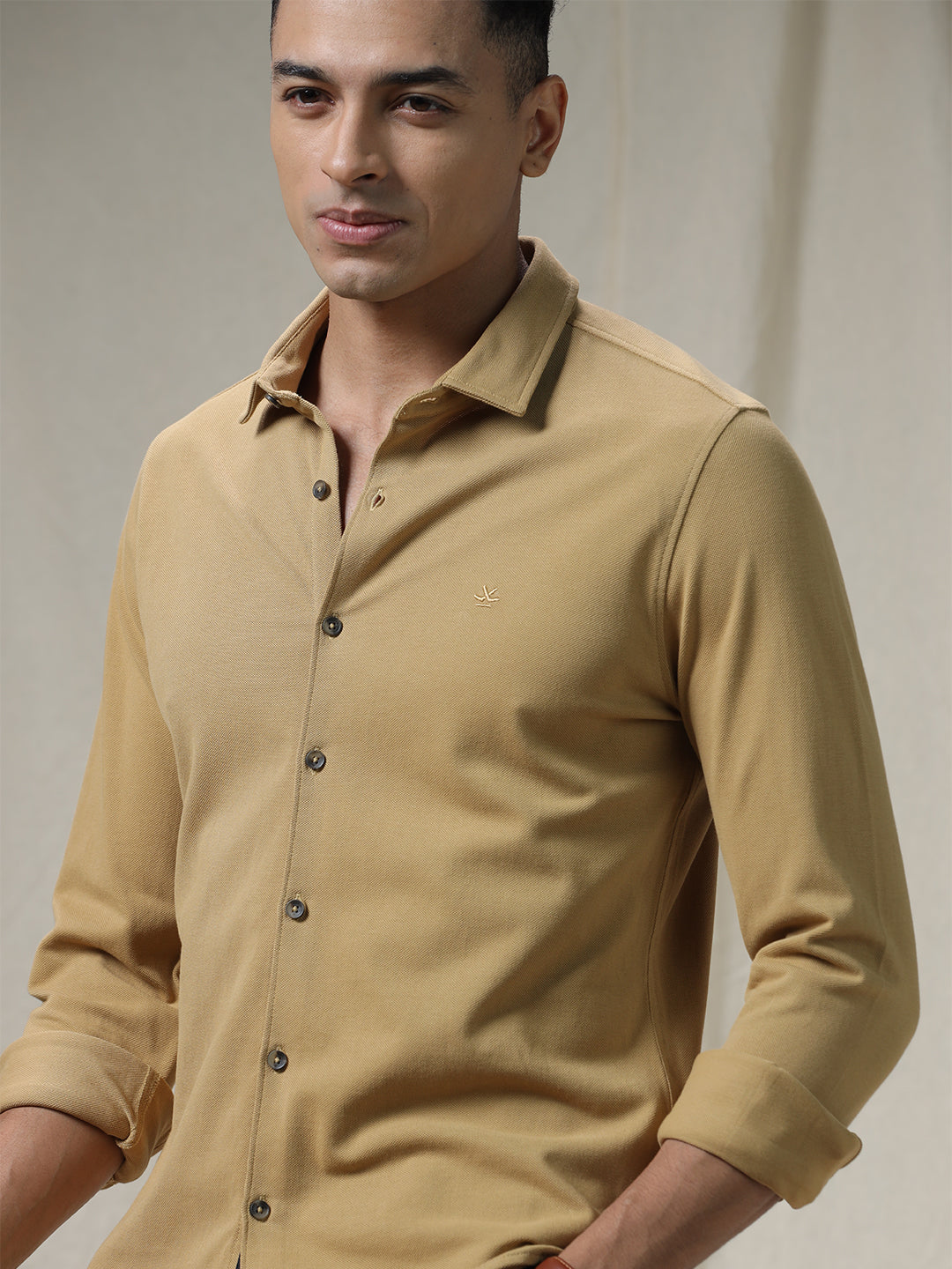 Solid Woven Khaki Shirt