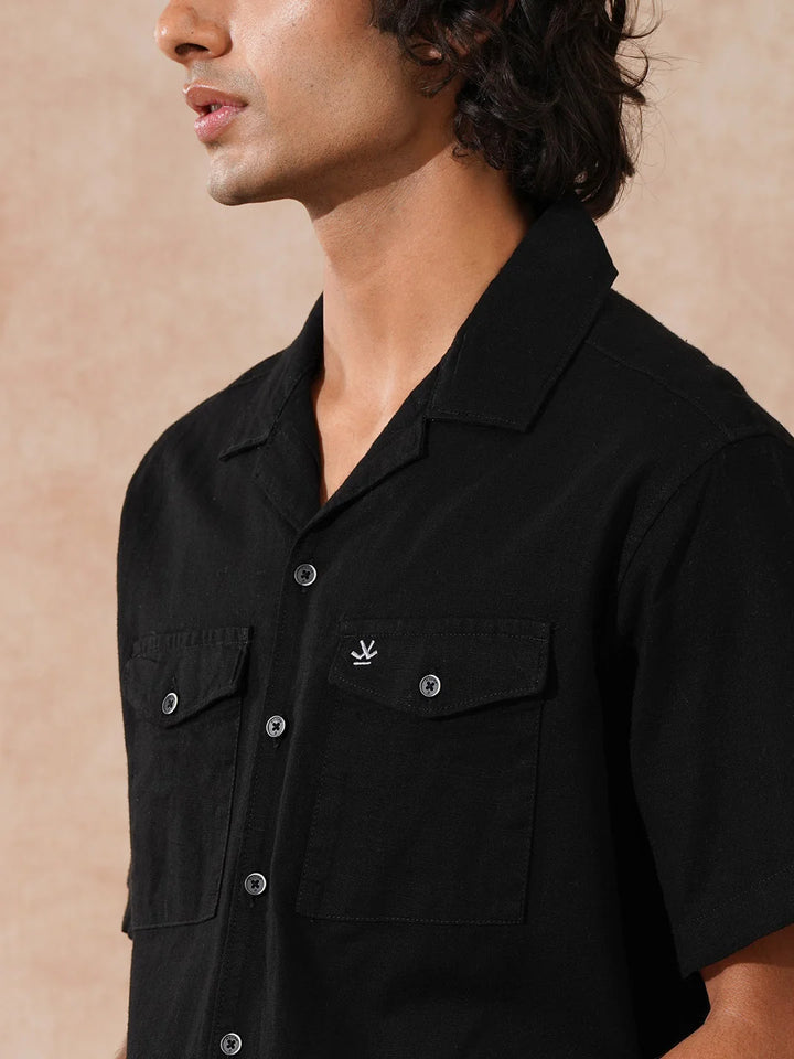 Double Pocket Resort Collar Shirt | Black