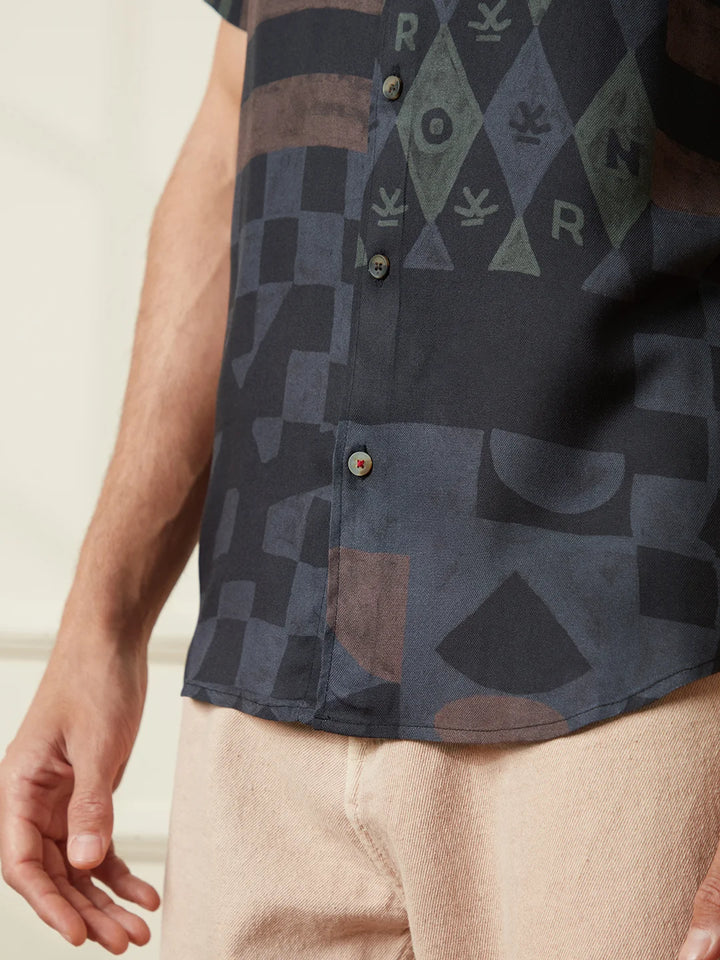 AOP Flowy Light Weight Viscose Shirt | Black