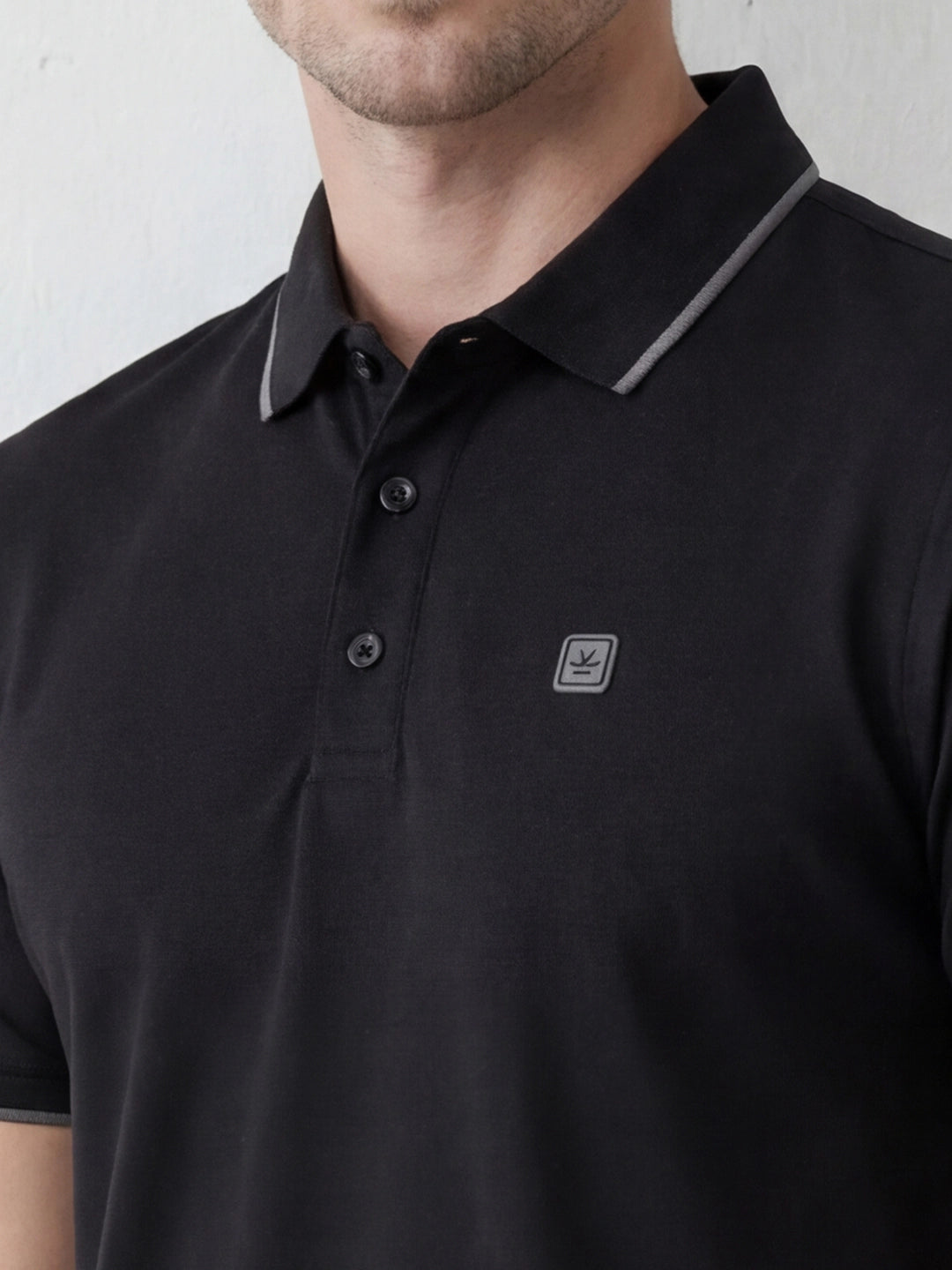Solid Tipping Collar Polo T-Shirt | Black