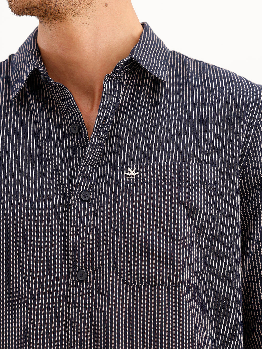 Regular Fit Full Sleeve Striped Shirt | Navy Blue
