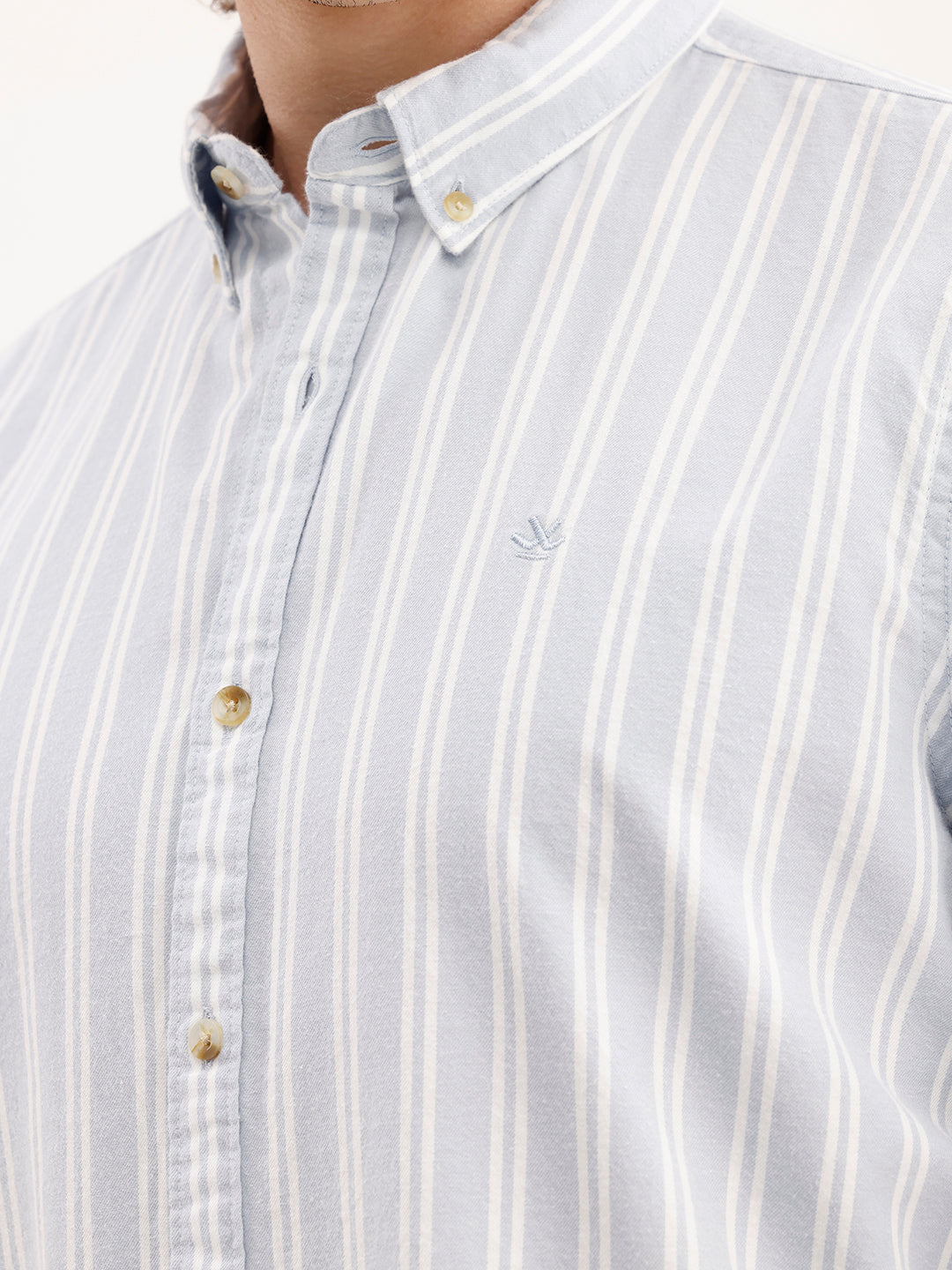 Slim Fit Striped Cotton Shirt  | Light Blue