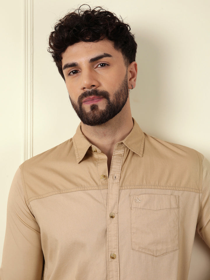 Cut & Sew Slim Fit Shirt | Khaki
