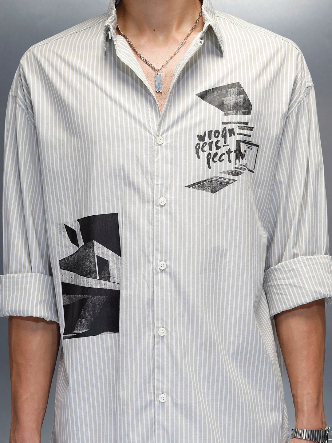 men's casual regualr fit placement print shirt | Green