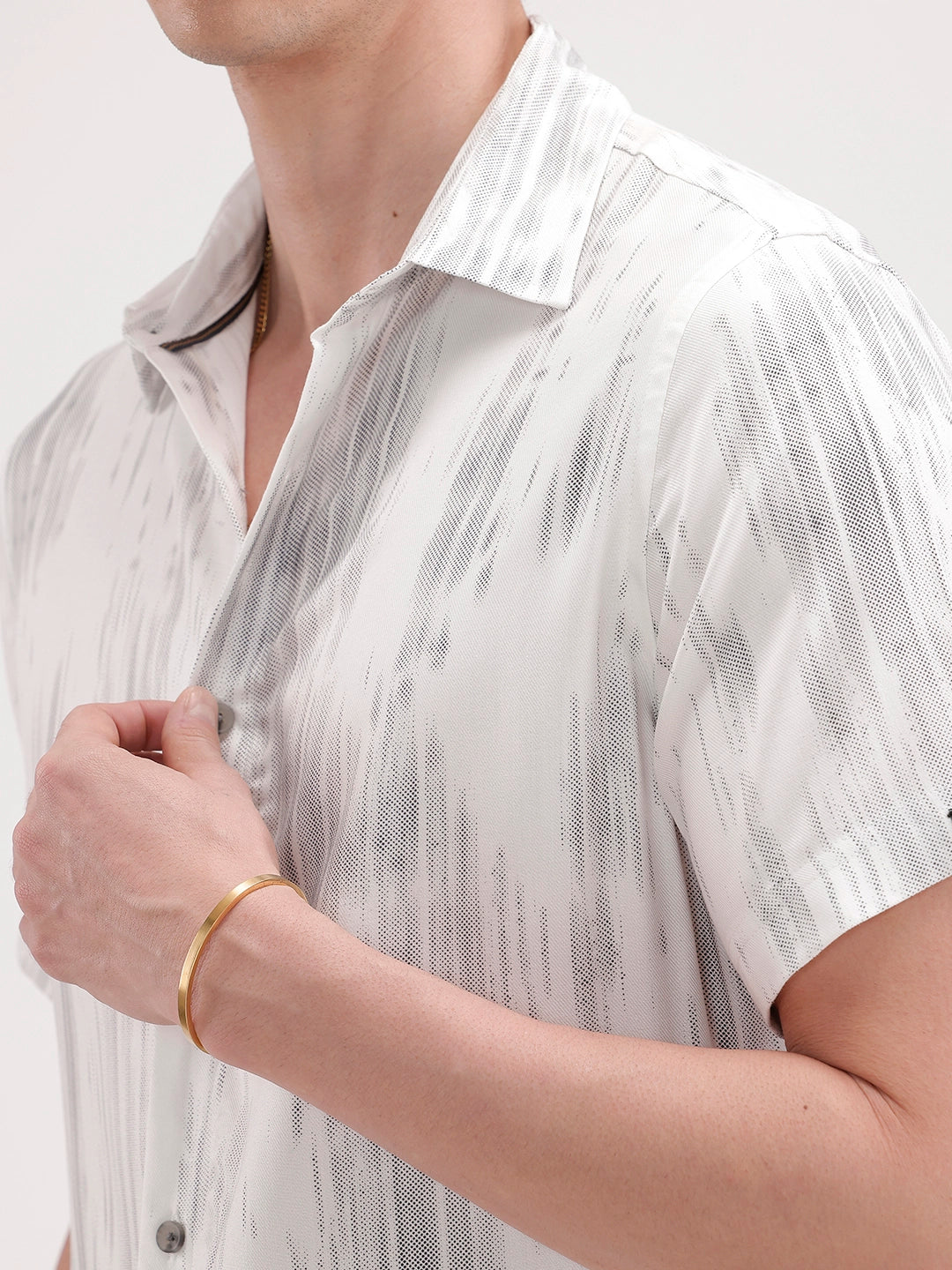 Slim Fit Half Sleeve AOP Shirt | White