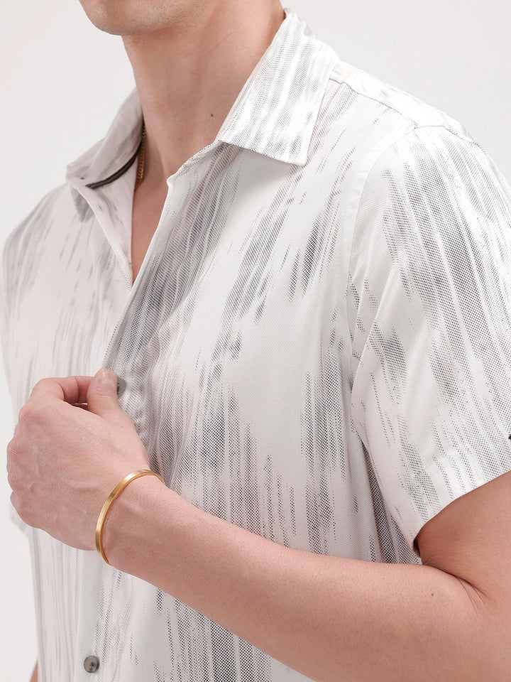 Slim Fit Half Sleeve AOP Shirt | White
