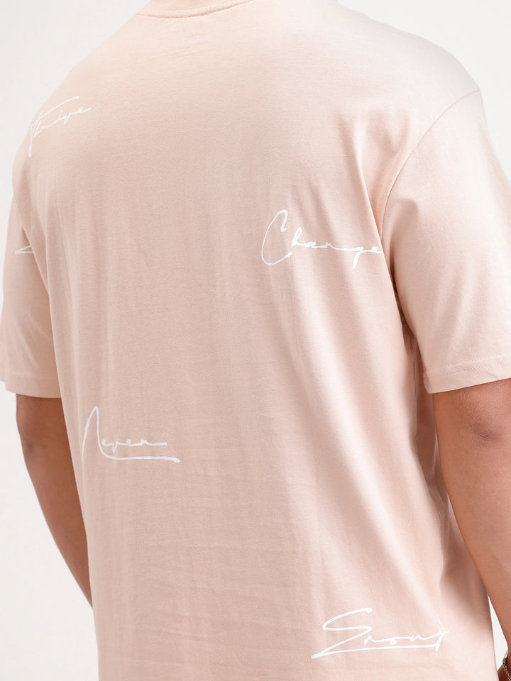 Oversized Placement Printed T-Shirt | Pink