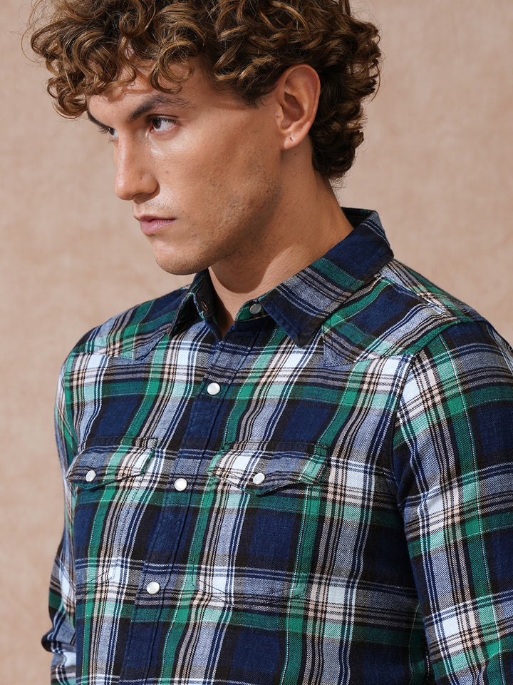 Double Pocket Checked Shirt | Green