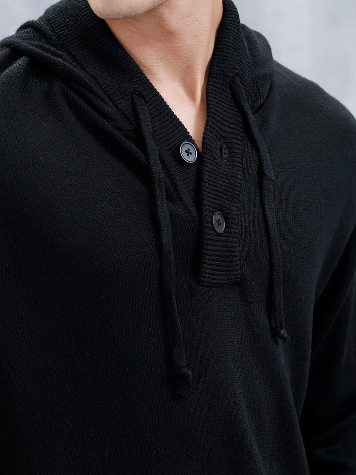 Men's Solid Casual Hoodie Pullover  | Black