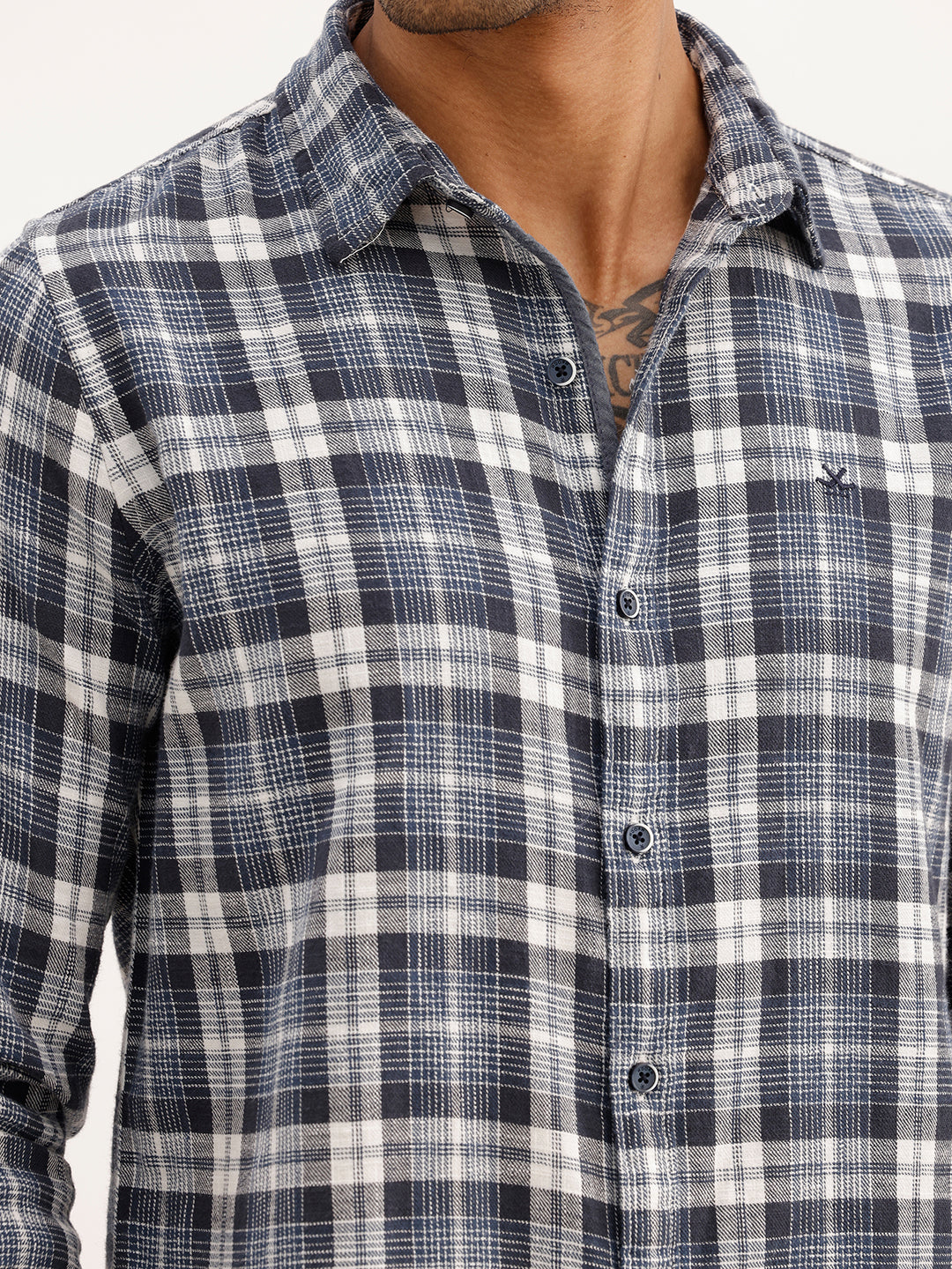 Slim Fit Checkered Full Sleeve Shirt | Blue