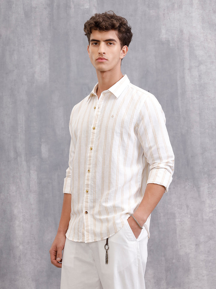 Linen Blend Premium Stripe Shirt In Slim Fit | White