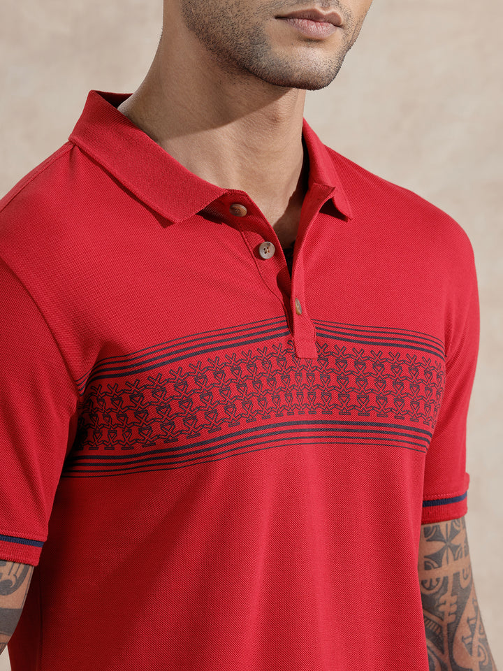 Monogram Logo Striped T-Shirt | Red