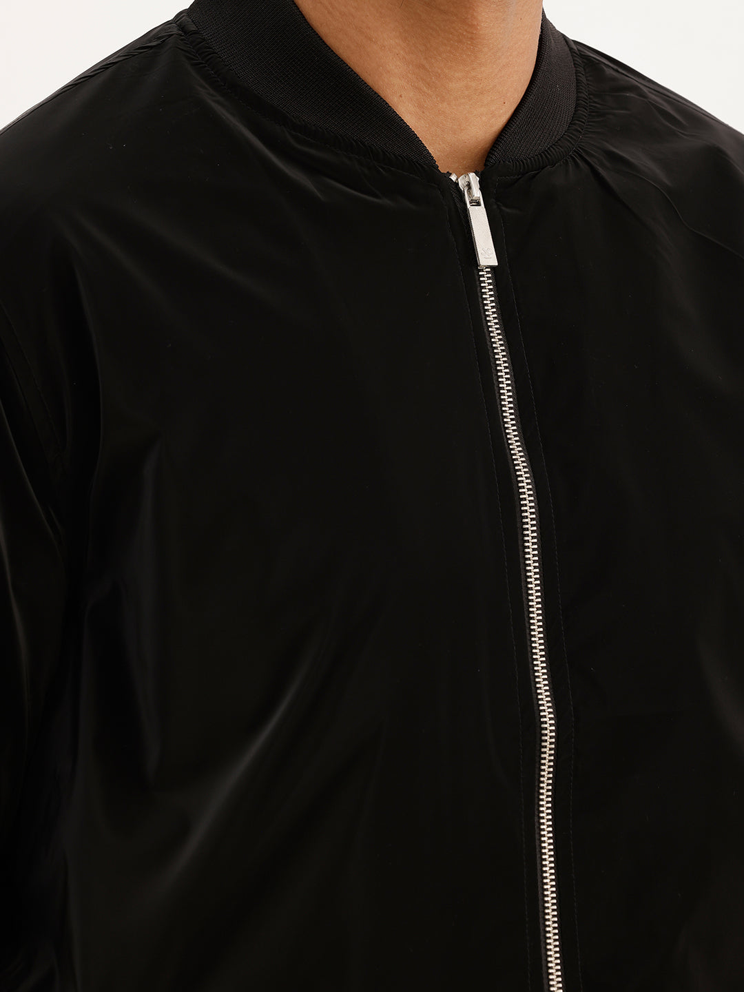 Solid Regular Fit Bomber Jacket | Black