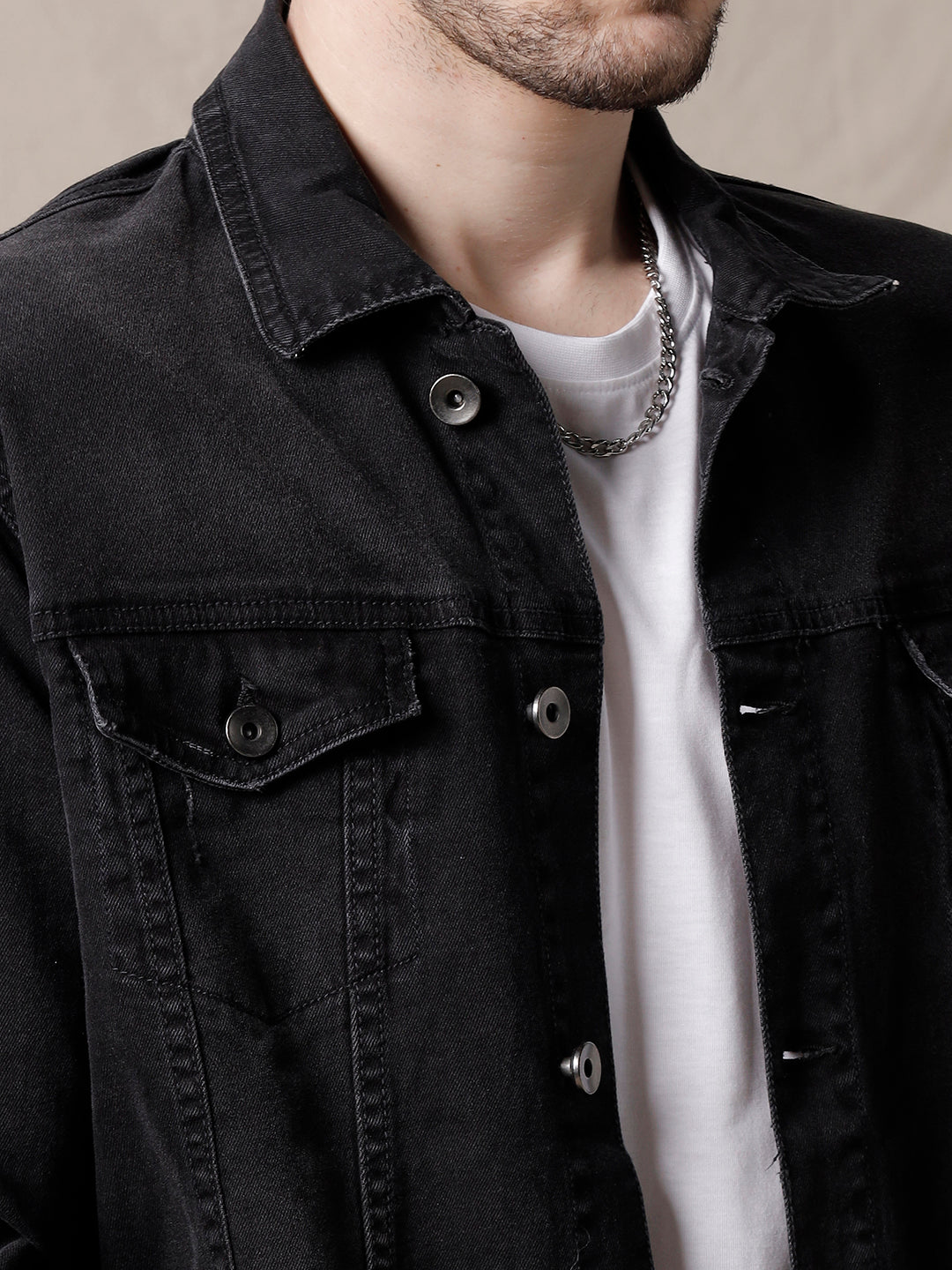 Classic Solid Black Denim Jacket